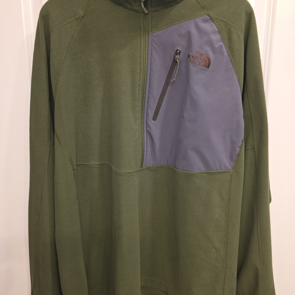 The North Face Men's XXL 1/4 Zip Fleece Pullover - Olive Green & Grey